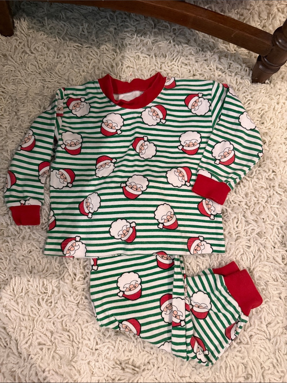 Sara's Prints Green & Red Santa Stripe Kids Pajama Set